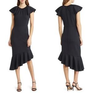 Rachel Parcell Black Scuba Knit Asymmetrical Sheath Midi Dress Sz.XXL